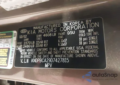 2013 Kia Sportage Lx z USA, uszkodzony, nr VIN KNDPBCA29D7427815